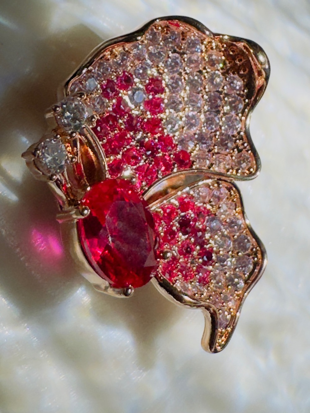 Red CZ Butterfly Floral Magnetic Brooch